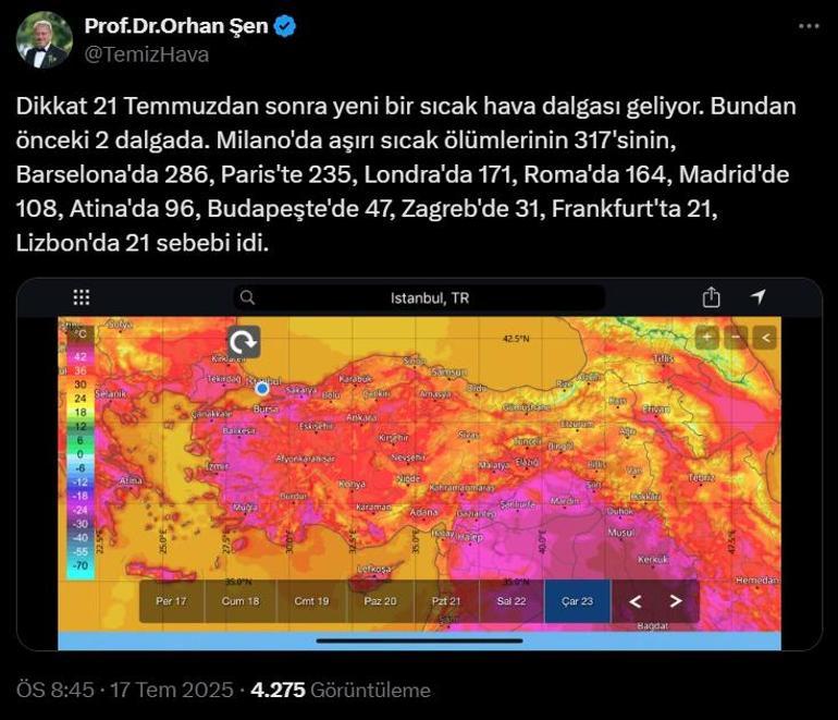 Kavurucu sıcaklar geliyor Prof.Dr. Şen tarih vererek uyardı