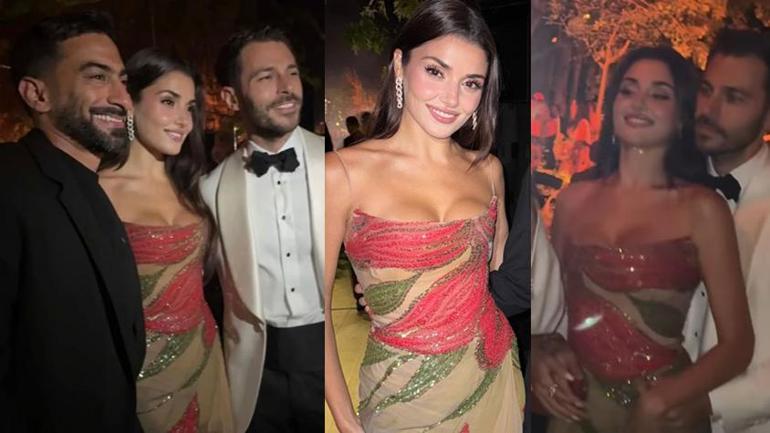 Hande Erçel Lübnandaki düğüne güzelliğiyle damga vurdu Hakan Sabancı detayı dikkat çekti