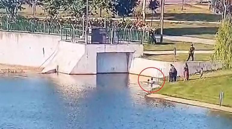 Bursada korku dolu anlar 1,5 yaşındaki bebek parkta çaya düştü, güvenlik görevlisi böyle kurtardı