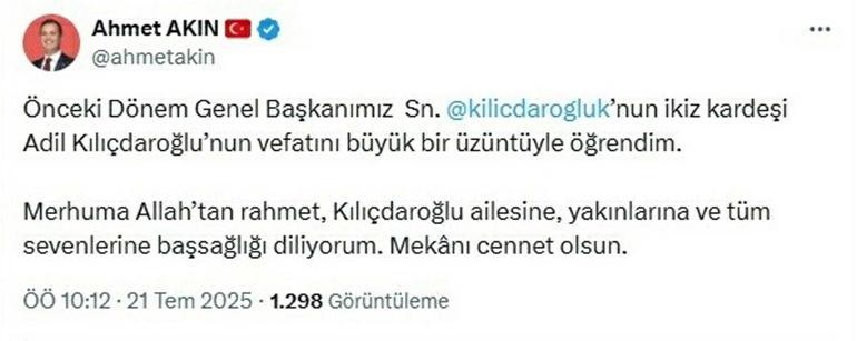 Kemal Kılıçdaroğlunun ikiz kardeşi Adil Kılıçdaroğlu hayatını kaybetti