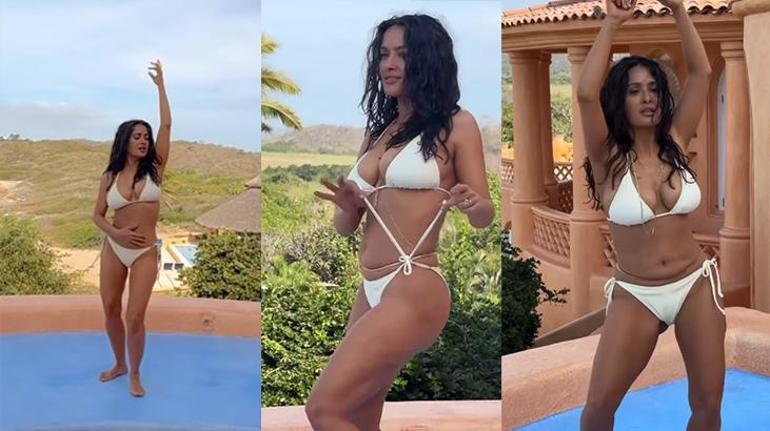 Salma Hayek bikinili pozlarıyla sosyal medyayı salladı