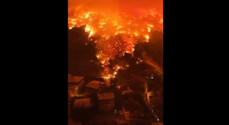 Bursada orman yangını havadan görüntülendi Zaman zaman patlama sesleri duyuldu