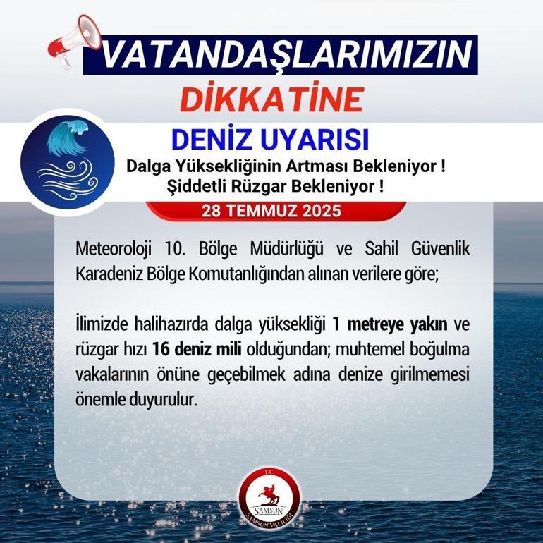 Meteoroloji uyardı: Samsun’da denize girmeyin