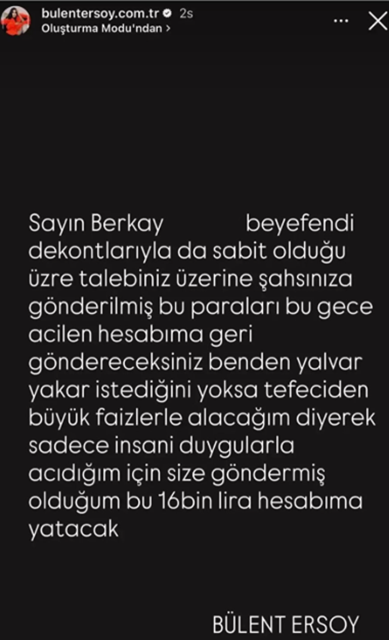 Bülent Ersoy 16 bin TLnin peşine düştü Dekontları ifşaladı Bu gece acilen hesabıma yatacak