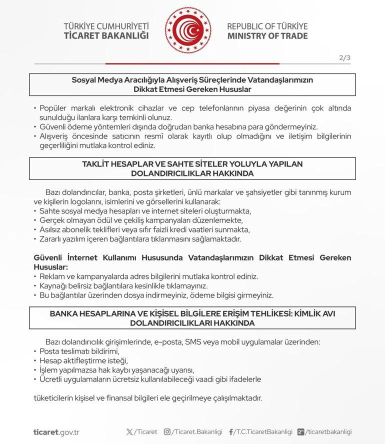 Ticaret Bakanlığından dolandırıcılık uyarısı: Dikkatli olun