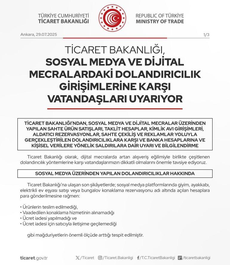 Ticaret Bakanlığından dolandırıcılık uyarısı: Dikkatli olun