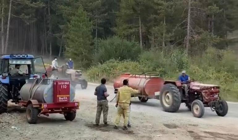Sanal medya Bursa Harmancıktaki bu görüntüyü konuşuyor: Yangına jant üzerinde gitti