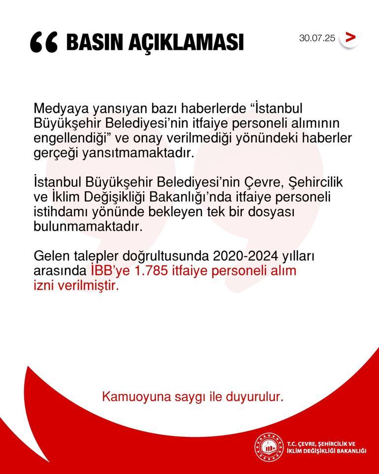 İBBye itfaiye eri alımı engelleniyor iddiasına Bakanlıktan net yanıt