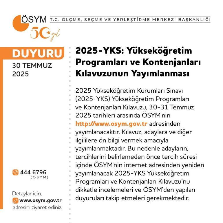 Son dakika... 2025-YKS Yükseköğretim programları ve kontenjanları yayınlandı