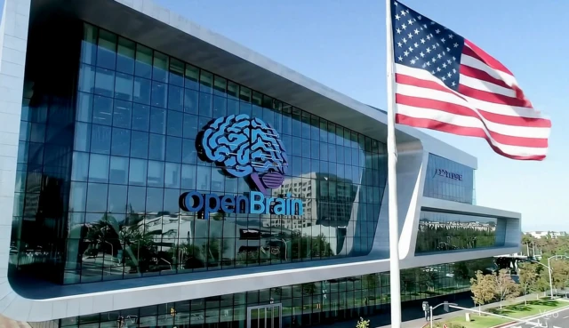 Senaryoda yer alan kurgusal OpenBrain şirketinin merkezi. Görsel yapay zeka aracı Veo AI tarafından üretildi.